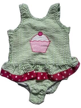 Southern Sunshine Kids Baby Girls 18M Cupcake Seersucker Swimsuit Ruffle USA